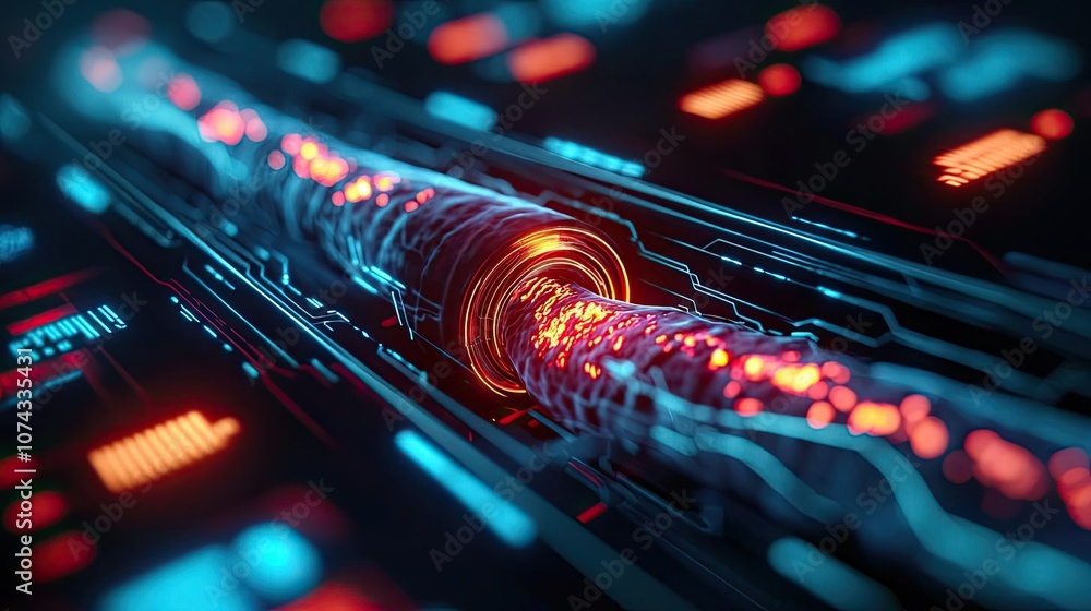 Aufkleber abstract futuristic technology interface with glowing circuits and vibrant colors.