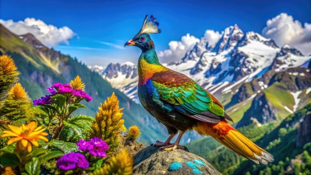 Himalayan Monal in Stunning Mountain Landscape &acirc;&euro;&ldquo; Vibrant Colors of Nature