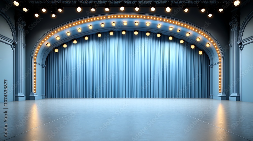 Poster create stunning visuals for theater productions with a captivating stage and elegant backdrop