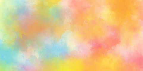 Pastel colors wet effect hand drawn soft watercolor background, soft gradient background with multicolor cloudy stains, multicolor clouds texture watercolor picture painting illustration.