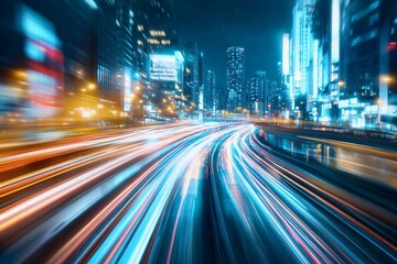 Fototapeta premium Dynamic City Lights: A Nighttime Highway in Motion