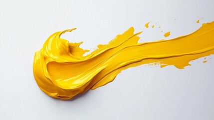 Yellow paint brush stroke isolated on white background