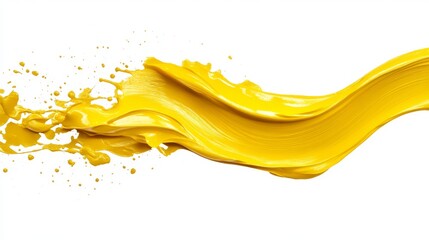 Yellow paint brush stroke isolated on white background