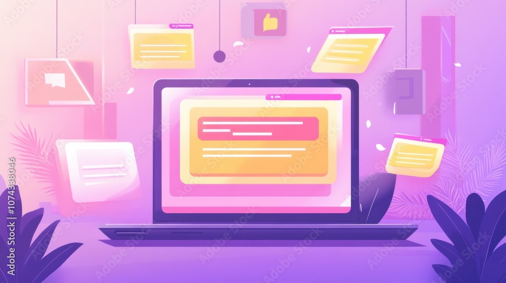 Poster vibrant digital workspace with floating elements
