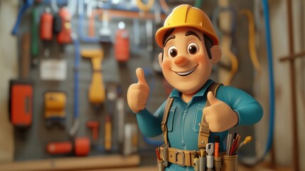 Happy Electrician Cartoon Character Giving Thumbs Up