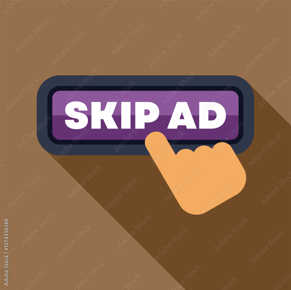 Aufkleber finger pressing skip ad button on a web browser or social media