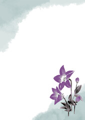 桔梗の墨絵イラストテンプレート