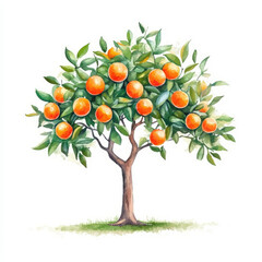 Watercolor Sweet Orange Citrus Tree Illustration