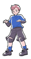 相手の攻撃を見てブロックの準備をする男の子のイラスト