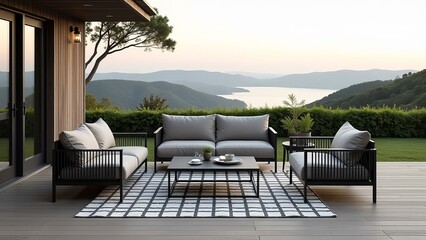 Fototapeta premium A large outdoor living room with a view of the mountains