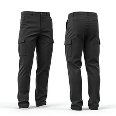 Black Blank Cargo Pants Template Design: Front and Back Views for Graphic Design Mockups – Ideal for Showcasing Apparel Graphics and Branding in Casual Wear and Fashion Designs
