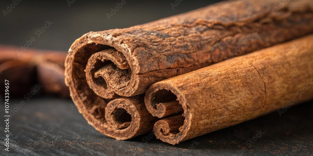Poster cinnamon bark detail a detailed shot of a single piece of cinnamon bark showing its rough curled tex