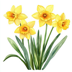 Watercolor Bright Yellow Daffodils Children's Illustration