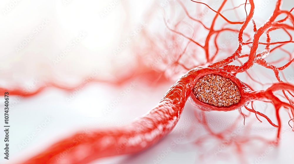 Aufkleber close-up of a red blood vessel with intricate branching structures.