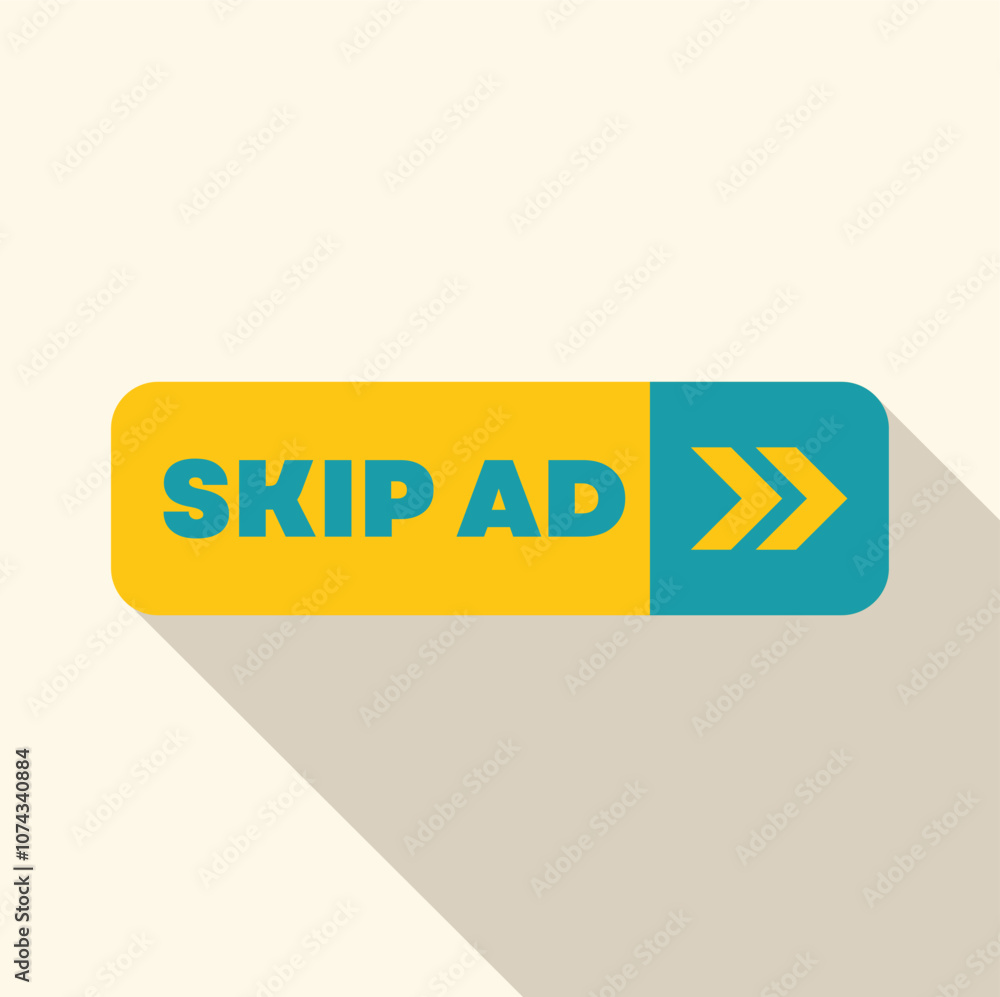 Poster skip ad button with arrow pointing to the right allowing users to bypass commercial