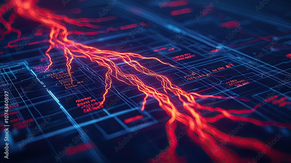 Poster Abstract digital lightning effect on a circuit board background.