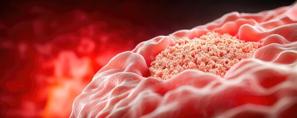 Close-up view of a cell structure against a vivid background.