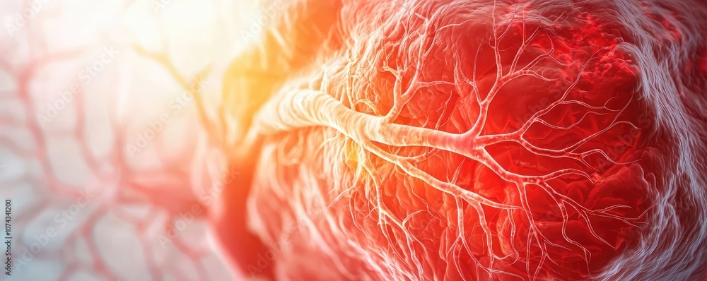 Aufkleber detailed depiction of vascular structures with red and white tones on a blurred background.