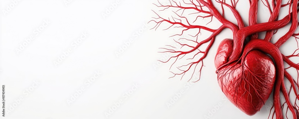 Poster Detailed representation of a red heart with intricate vascular structure.