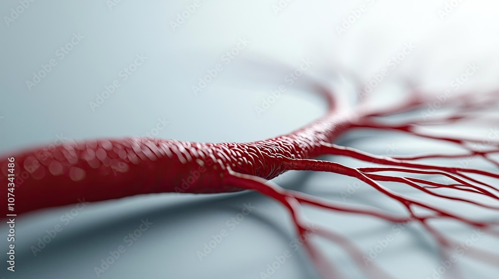 Poster red detailed blood vessel structure on a soft gradient background.