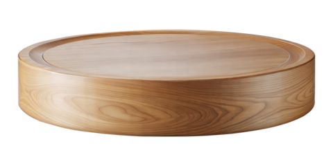 Natural Wood Textured Low Pedestal Stand with Polished Finish for Product Display - Transparent PNG