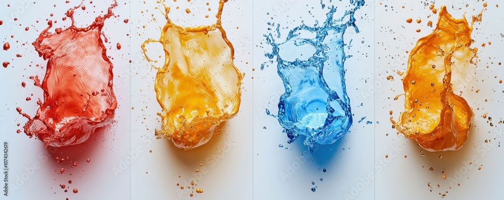 Poster dynamic splashes of colorful paint on a white background