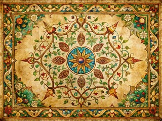 Obraz premium Intricate Ornamental Design on Vintage Paper with Natural Frame for Product Photography