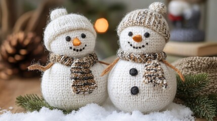 Obraz premium Charming Knitted Snowmen Decor for Winter Season