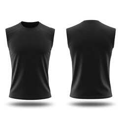 Men's Black Blank Athletic Tops Template: Showcase Both Sides of a Stylish Athletic Top for Mockups, Fitness Wear Designs, and Activewear Display. Perfect for Custom Sports and Workout Apparel