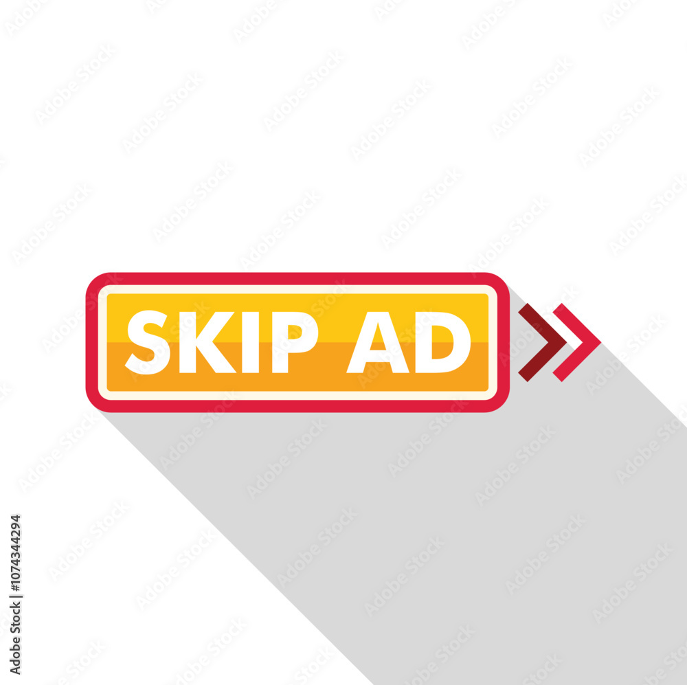 Poster skip ad button with a long shadow and two arrows pointing to the right