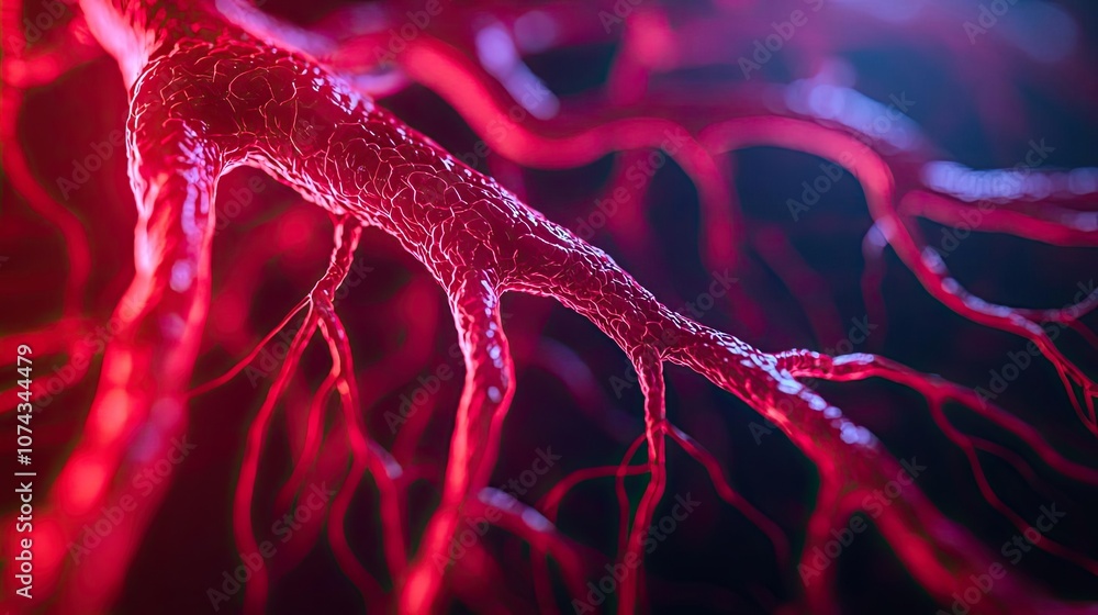 Aufkleber detailed close-up of red neural structures against a dark background.