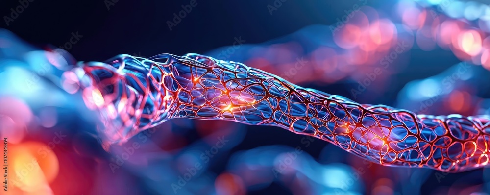 Poster colorful digital representation of interconnected molecular structures.