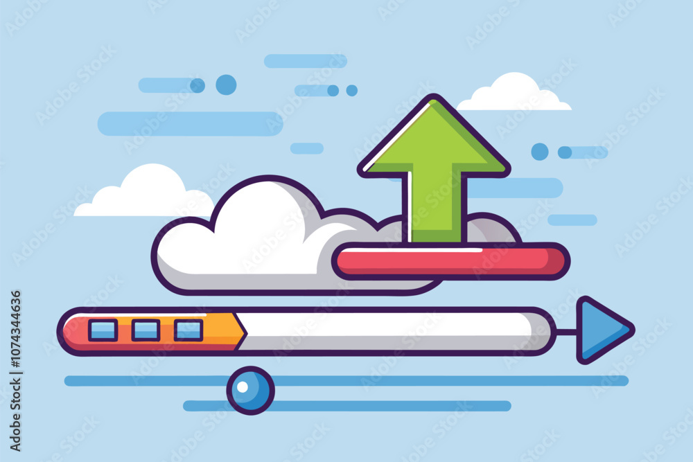 Poster the illustration showcases an upward arrow representing fast uploading speed with clouds in the back