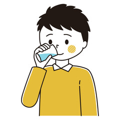 コップで水を飲む男性のイラスト