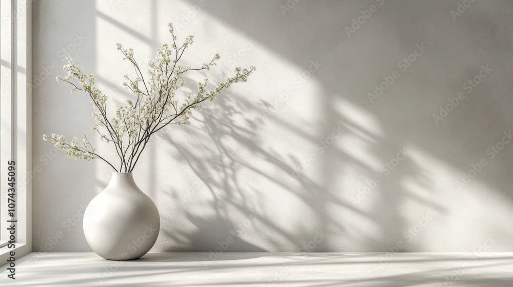 Poster light background with pale grey tones, creating a minimalist and modern look with a smooth texture