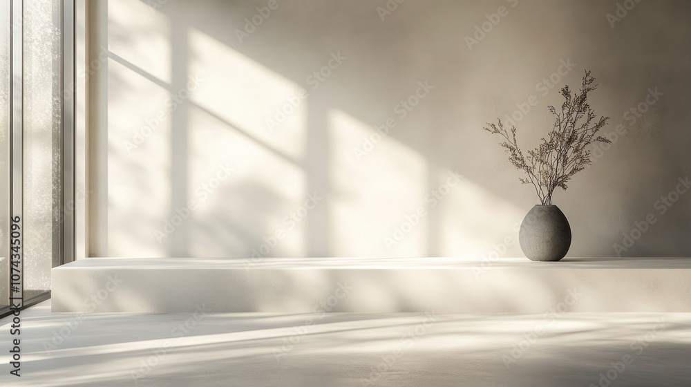 Poster light background with pale grey tones, creating a minimalist and modern look with a smooth texture