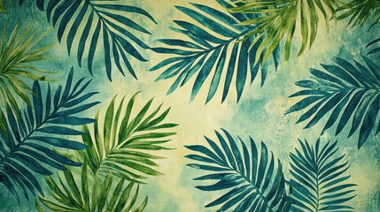 Patterned background with tropical leaf silhouettes in green and teal, perfect for a fresh, natural look