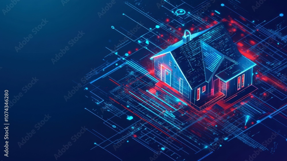 Poster digital home with network and data visualization effect