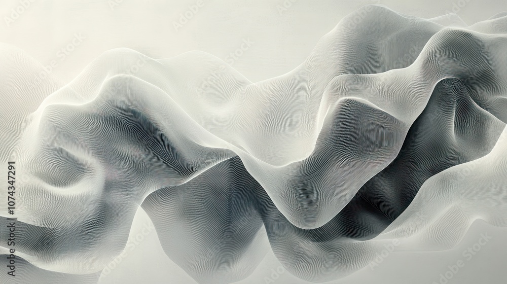 Poster translucent background with abstract, wavy lines in faint grey tones, adding movement while keeping 