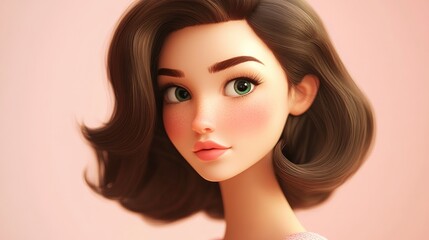 Fototapeta premium 3D Cartoon Portrait of a Beautiful Brunette Woman