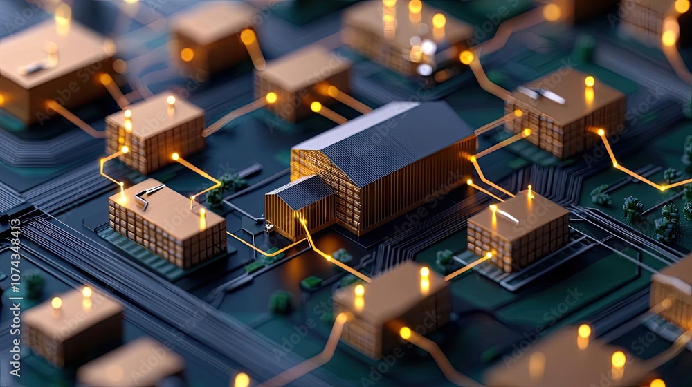 Aufkleber close-up of a circuit board with glowing components and intricate connections.