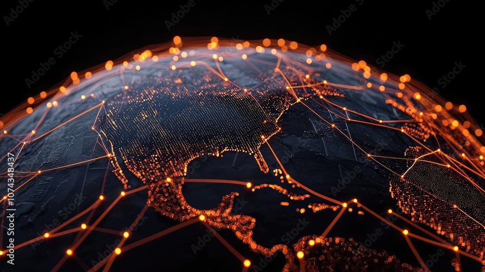 Poster globe with glowing network connections on a dark background.