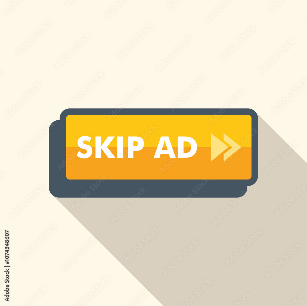Poster yellow skip ad button with a double arrow, symbolizing the ability to bypass advertising content