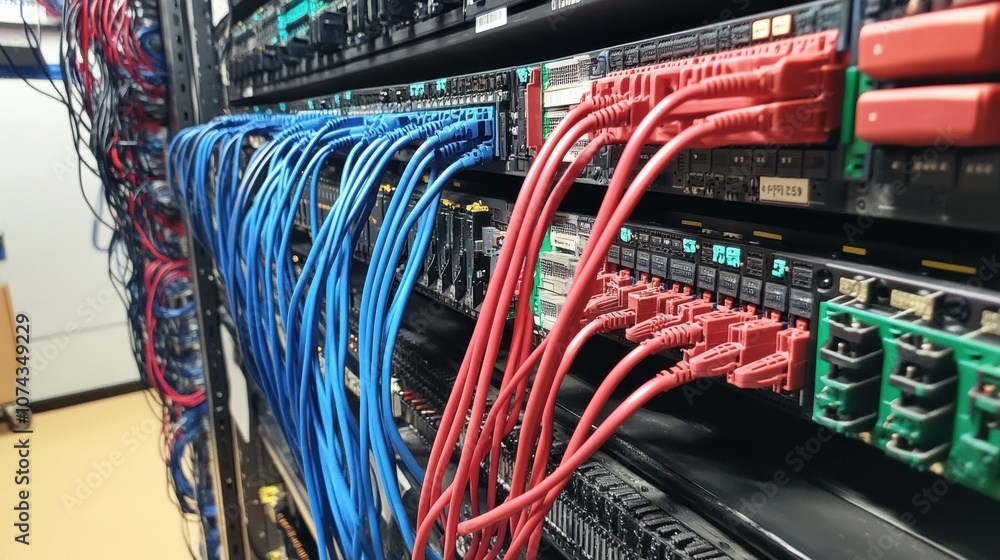 Poster ethernet cables in data center rack setup