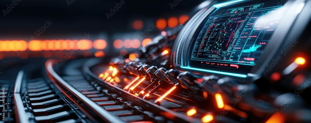 Aufkleber Futuristic control panel with glowing elements and advanced interface.