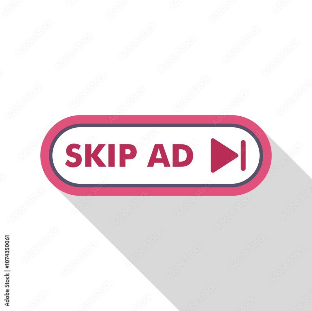 Poster skip ad button with arrow symbol inviting users to skip advertisement and proceed to desired content