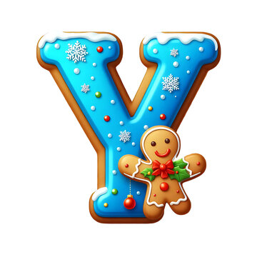 recommend clip art: Christmas themed uppercase letter Y with gingerbread cookie isolated on white background.