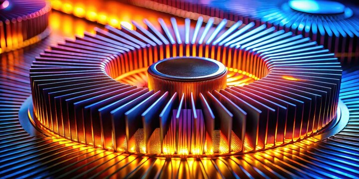 Long Exposure of Circular Aluminum Heat Sink Profile with Light Trails and Dynamic Motion Effects