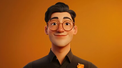 Asian male bartender striking a confident pose against a warm brown backdrop showcasing mixology skills and stylish appearance