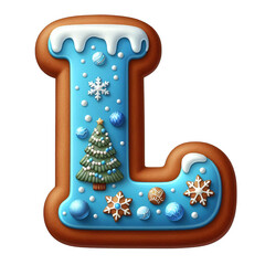 Naklejka premium Christmas themed uppercase letter L with gingerbread cookie isolated on white background.